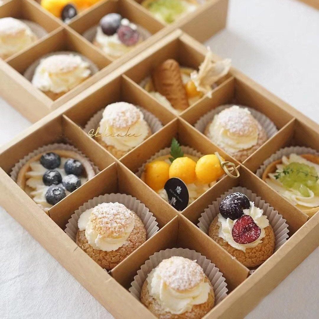 Clear Plastic Nine-grid Cake Box Pack of 10 Storage Containers High Quality - Khaki