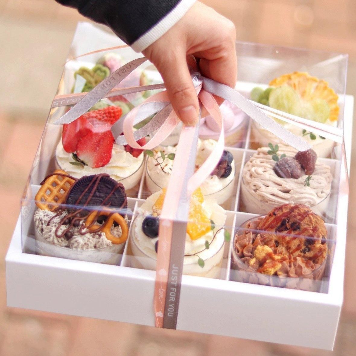 Clear Plastic Nine-grid Cake Box Pack of 10 Storage Containers High Quality - Khaki
