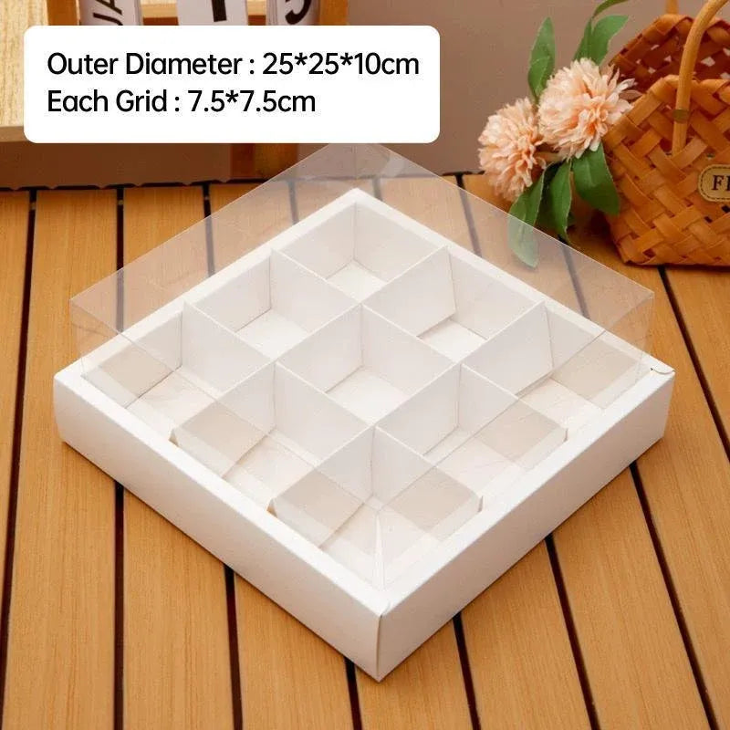 Clear Plastic Nine-grid Cake Box Pack of 10 Storage Containers High Quality - Khaki