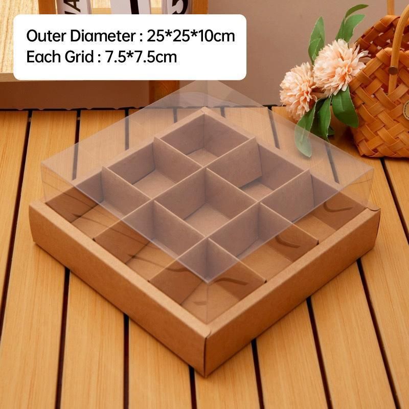 Clear Plastic Nine-grid Cake Box Pack of 10 Storage Containers High Quality - Khaki