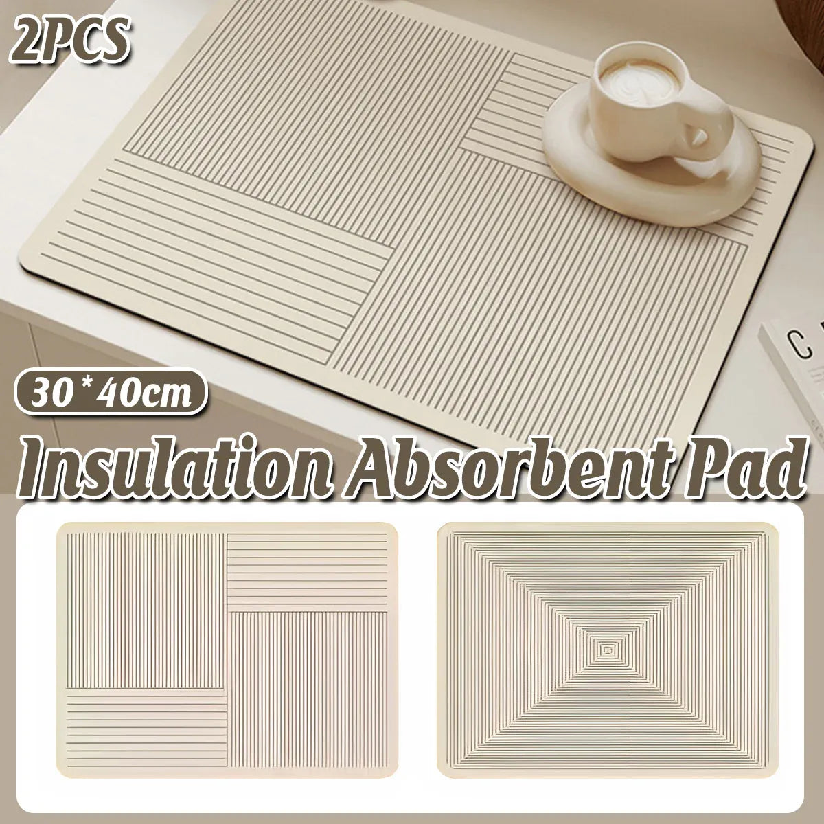 2PCS Kitchen Absorbent Pad Heat Insulation Mat Anti Slip Draining Pad Countertop - Type A