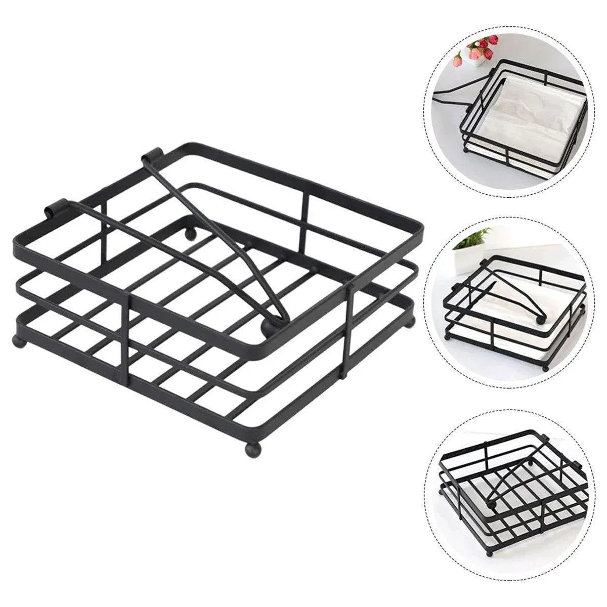 2PCS Black Wrought Iron Napkin Holder Square Tissue Rack for Home Kitchen Decor