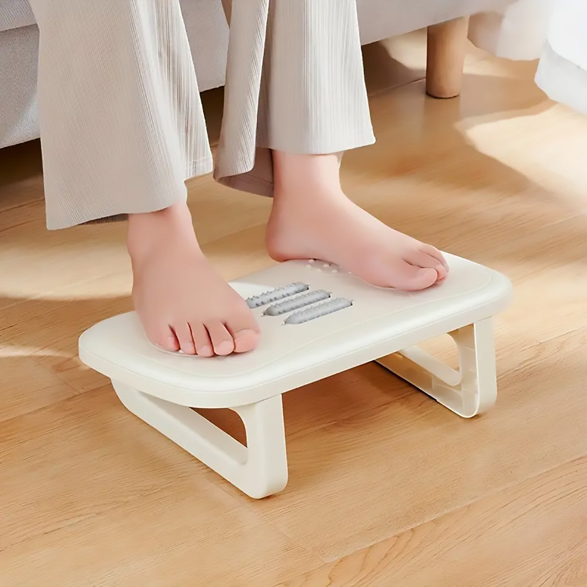 Ergonomic Office Footrest Adjustable Under Desk Stool Anti Fatigue Foot Support - Khaki