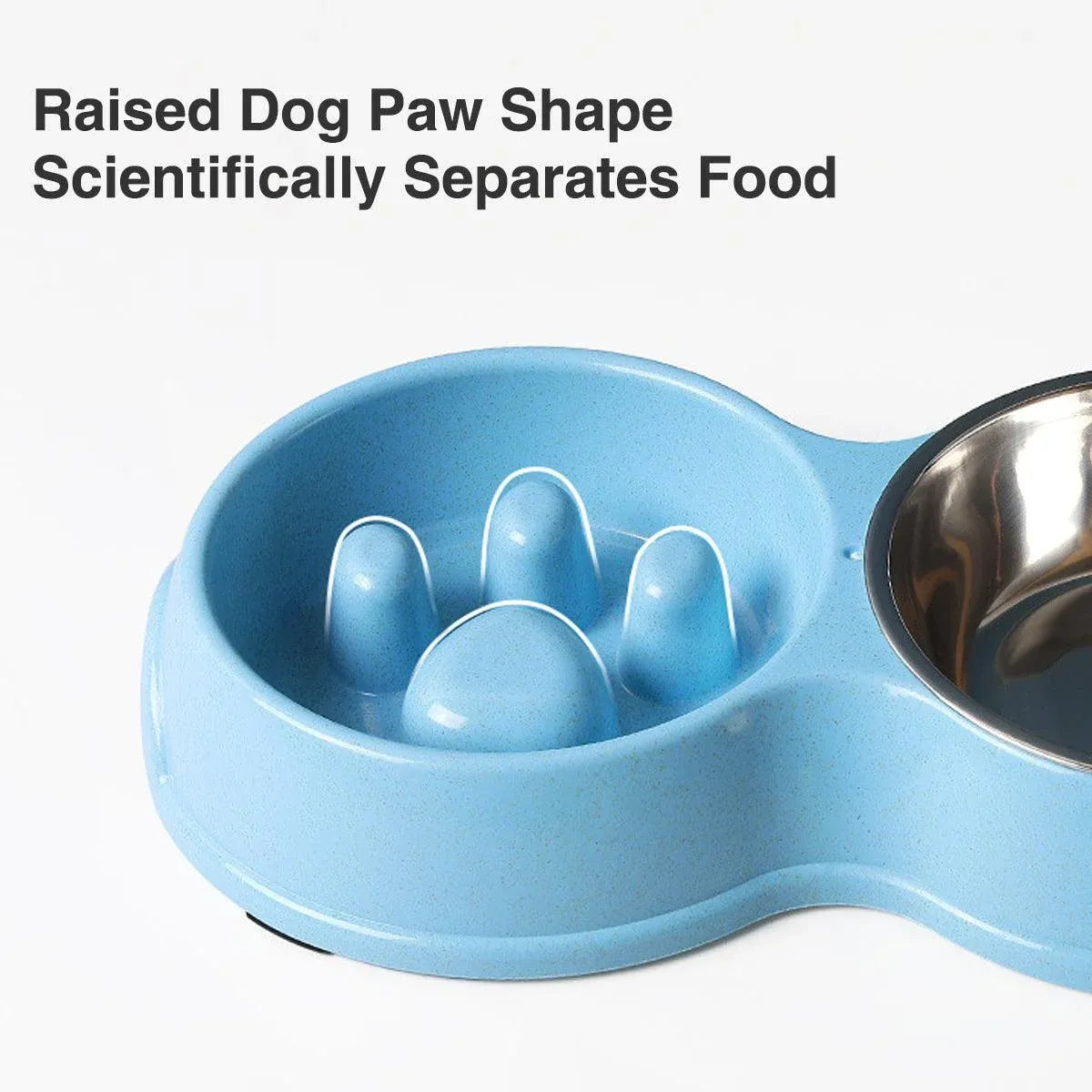 Dog Slow Feeder Double Bowl Pet Food and Water Dish - Blue
