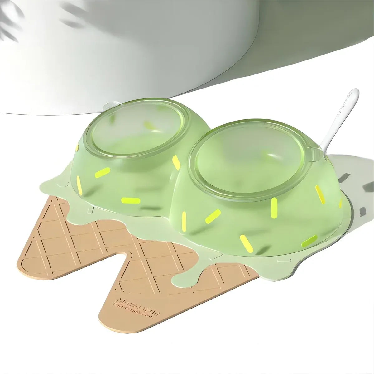 Detachable Ice Cream Shaped Bowls Pet Set Feeding Mat Spoon Cats Small Dogs - Brown