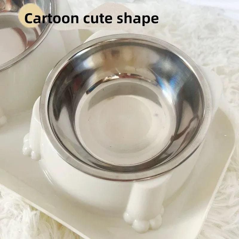 Cat Dog Food Bowl Double Slanted Mouth Feeding Water Dish Raised Pet Bowl Stand - Dark Blue