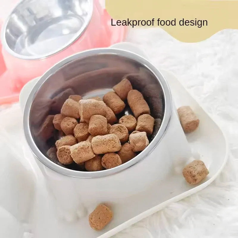 Cat Dog Food Bowl Double Slanted Mouth Feeding Water Dish Raised Pet Bowl Stand - Dark Blue