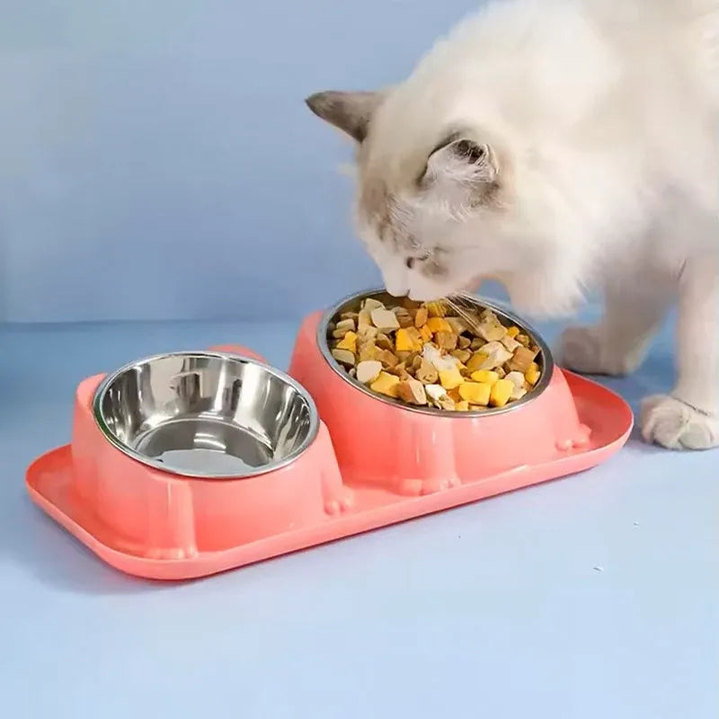 Cat Dog Food Bowl Double Slanted Mouth Feeding Water Dish Raised Pet Bowl Stand - Dark Blue