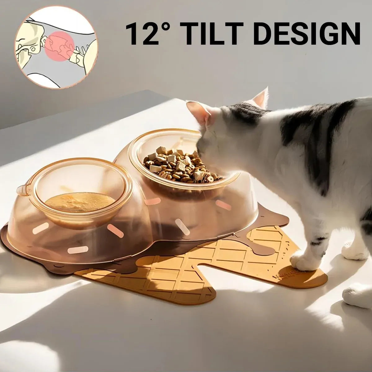 Detachable Ice Cream Shaped Bowls Pet Set Feeding Mat Spoon Cats Small Dogs - Green