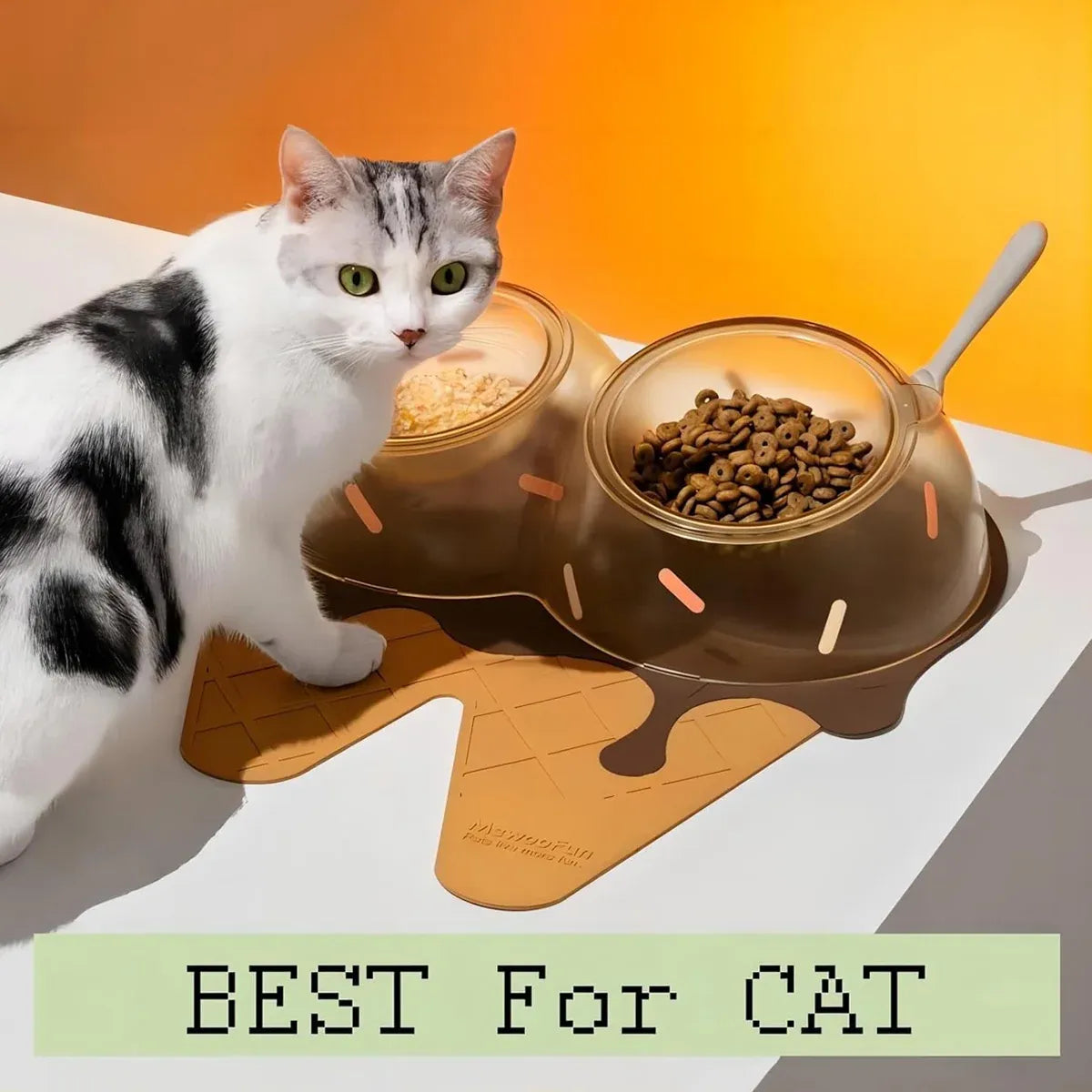 Detachable Ice Cream Shaped Bowls Pet Set Feeding Mat Spoon Cats Small Dogs - Green