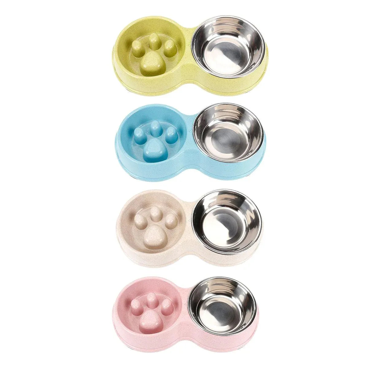 Dog Slow Feeder Double Bowl Pet Food and Water Dish - Green
