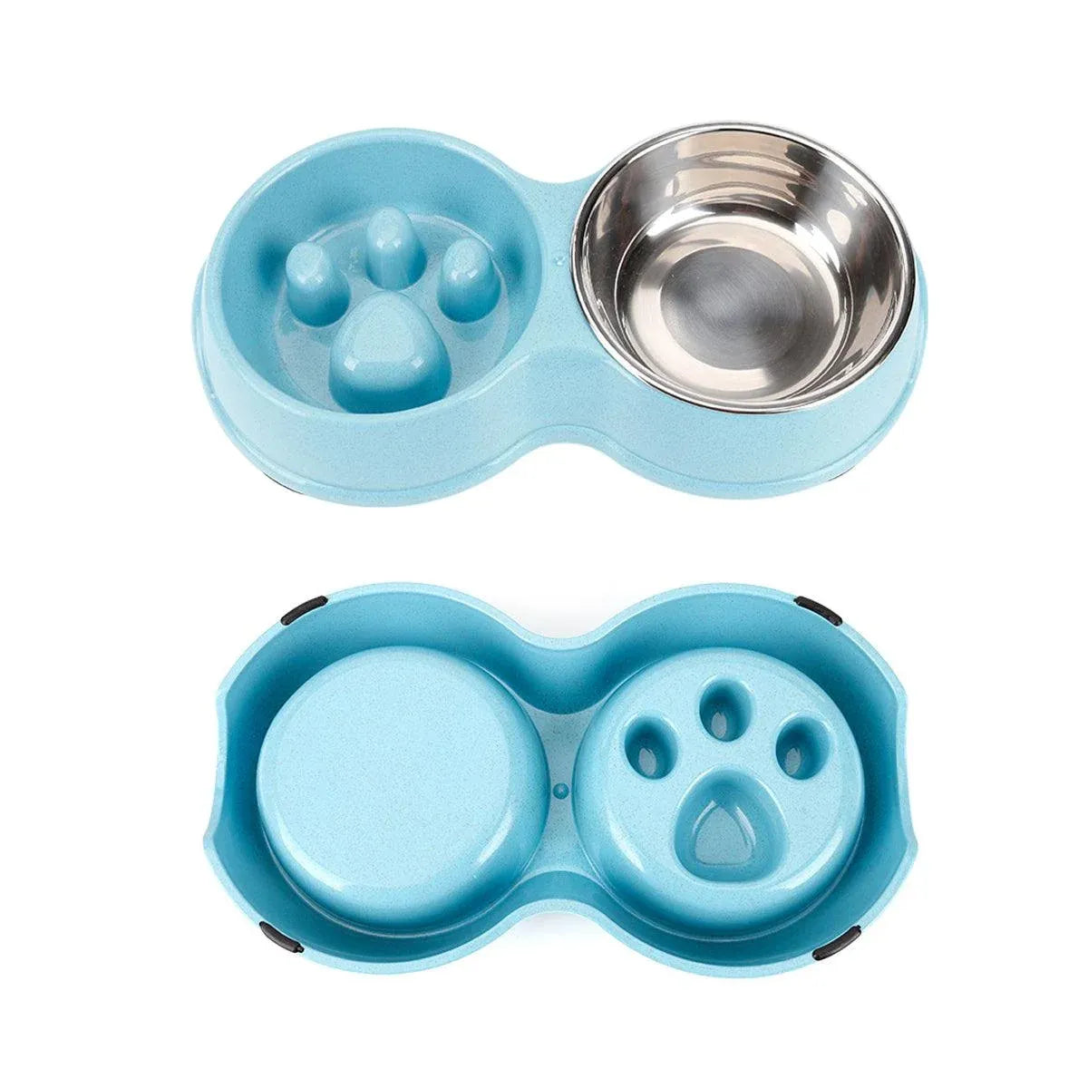 Dog Slow Feeder Double Bowl Pet Food and Water Dish - Green