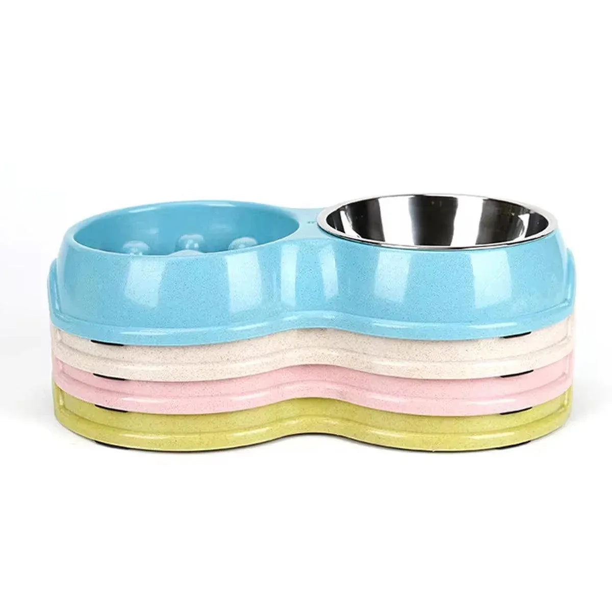 Dog Slow Feeder Double Bowl Pet Food and Water Dish - Green