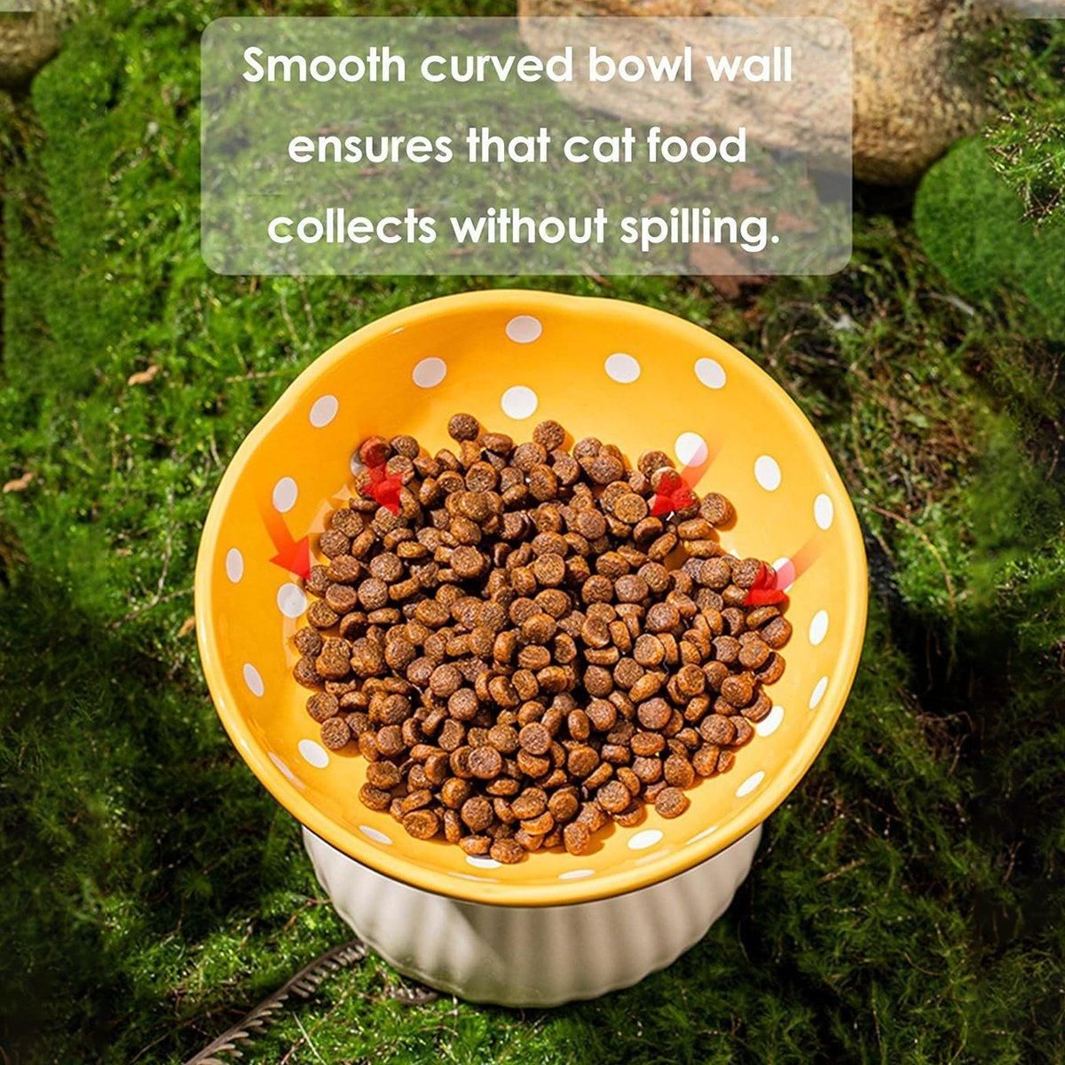 Pet Elevated Mushroom Bowl Ceramic Cat Dog Bowl Dish Food Feeder Raised Cat Bowl - Red