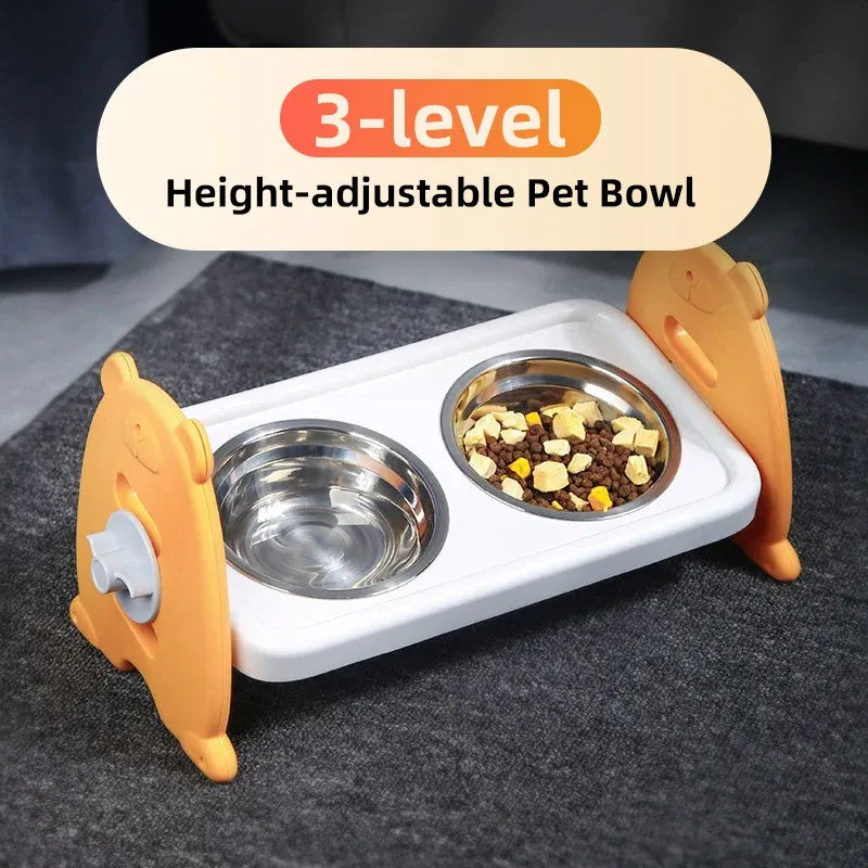 Double Pet Feeding Bowls Stainless Steel Non Slip Cat Dog Water Bowl Food Dish - Pink