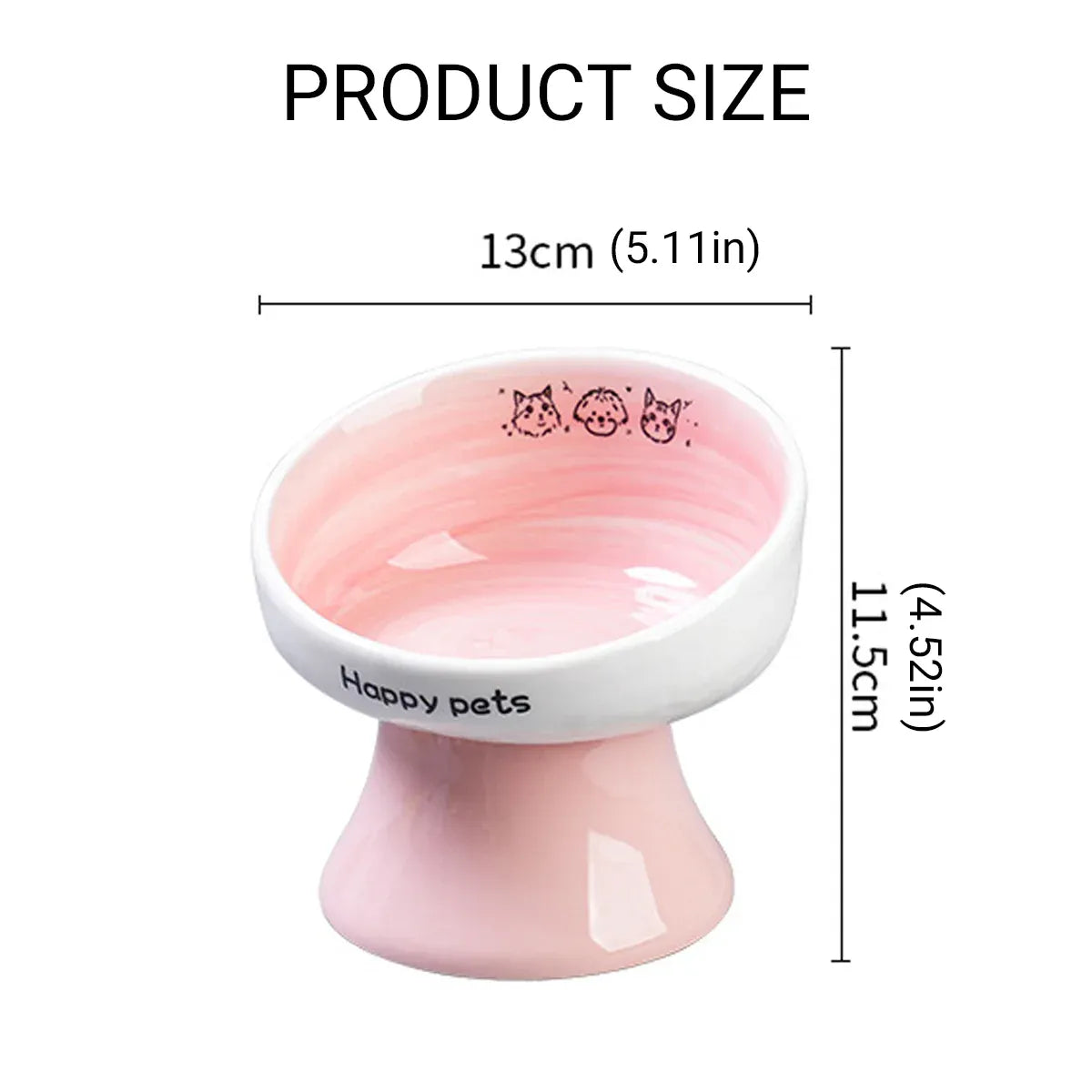 Tall Raised Ceramic Pet Bowl for Cats and Small Dogs in Blue or Pink - Pink