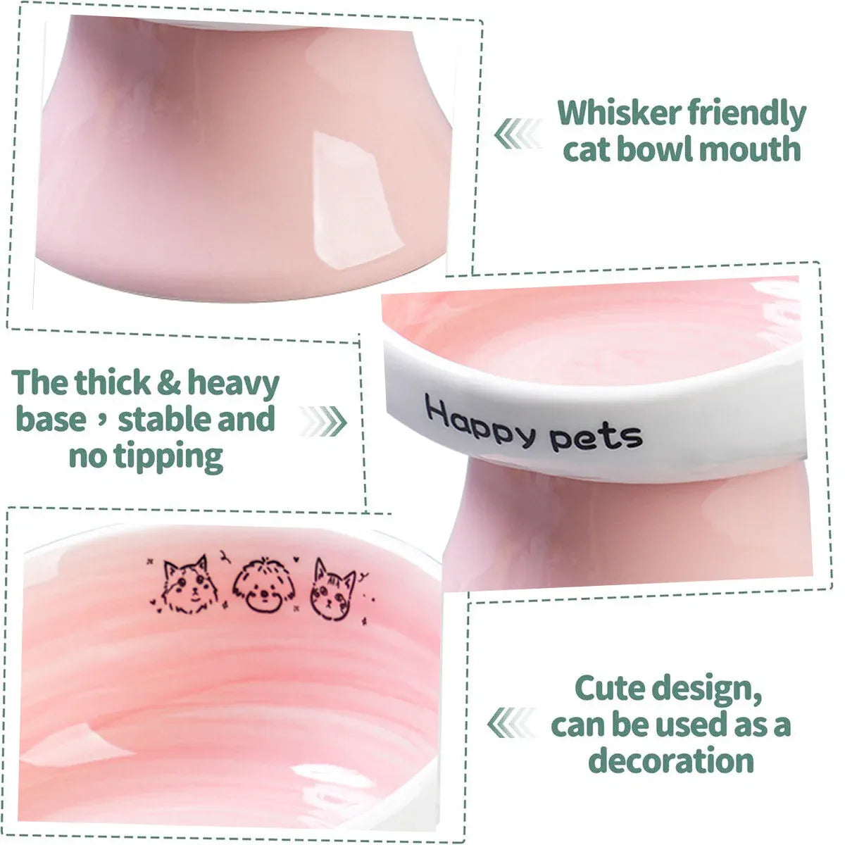 Tall Raised Ceramic Pet Bowl for Cats and Small Dogs in Blue or Pink - Pink