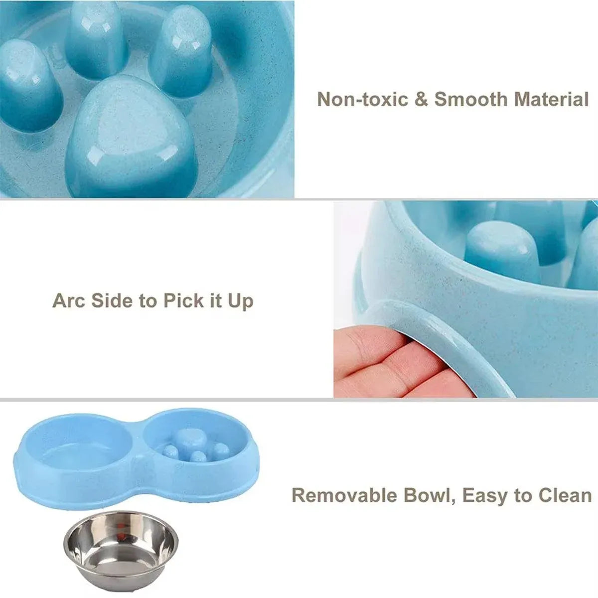 Dog Slow Feeder Double Bowl Pet Food and Water Dish - Pink