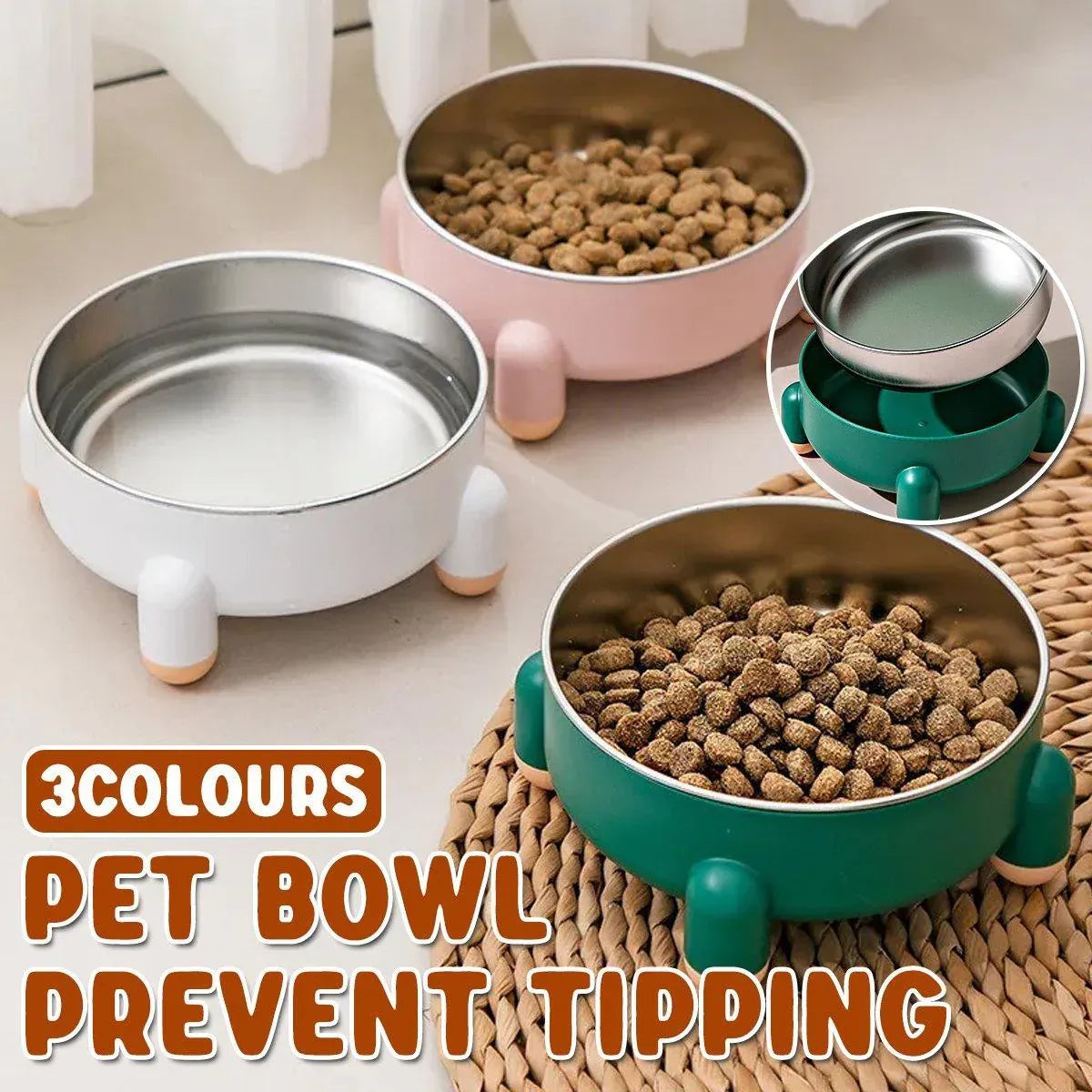Anti-Tip Stainless Steel Dog Bowl Pet Basin for Dogs Cats Durable Feeding Dish - White