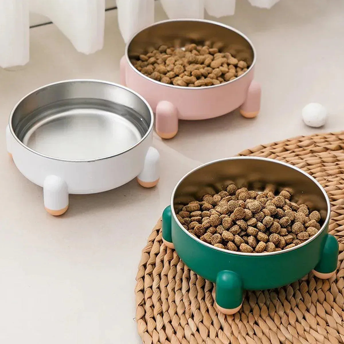 Anti-Tip Stainless Steel Dog Bowl Pet Basin for Dogs Cats Durable Feeding Dish - White