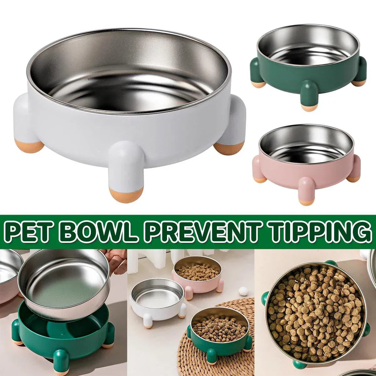 Anti-Tip Stainless Steel Dog Bowl Pet Basin for Dogs Cats Durable Feeding Dish - White