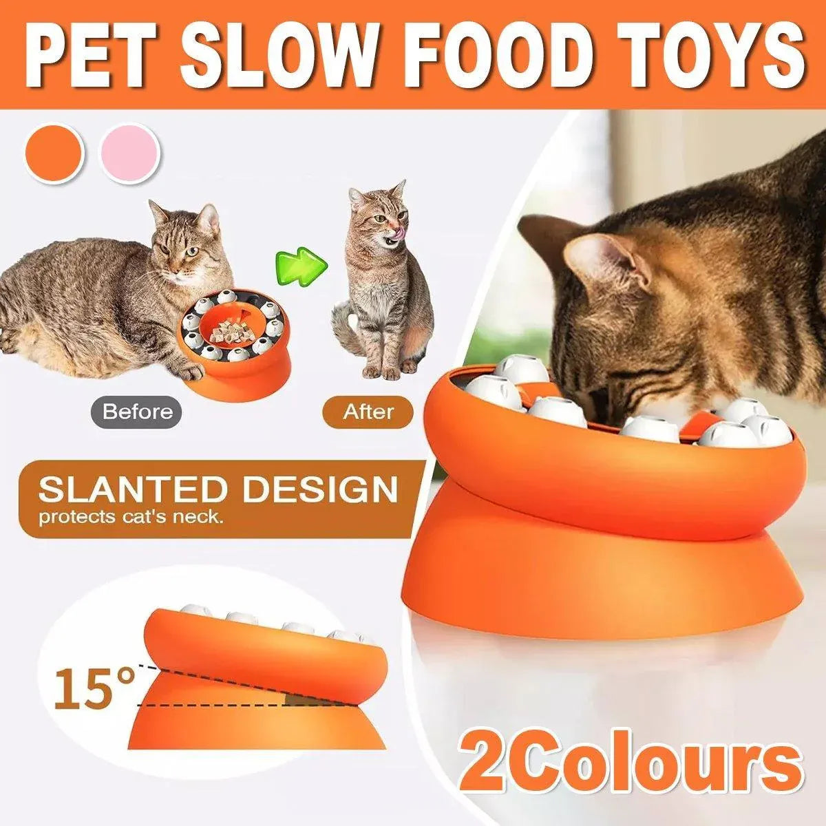 Pet Slow Feeder Interactive Cat Dog Food Dispenser Puzzle Toy for Healthy Eating - Orange