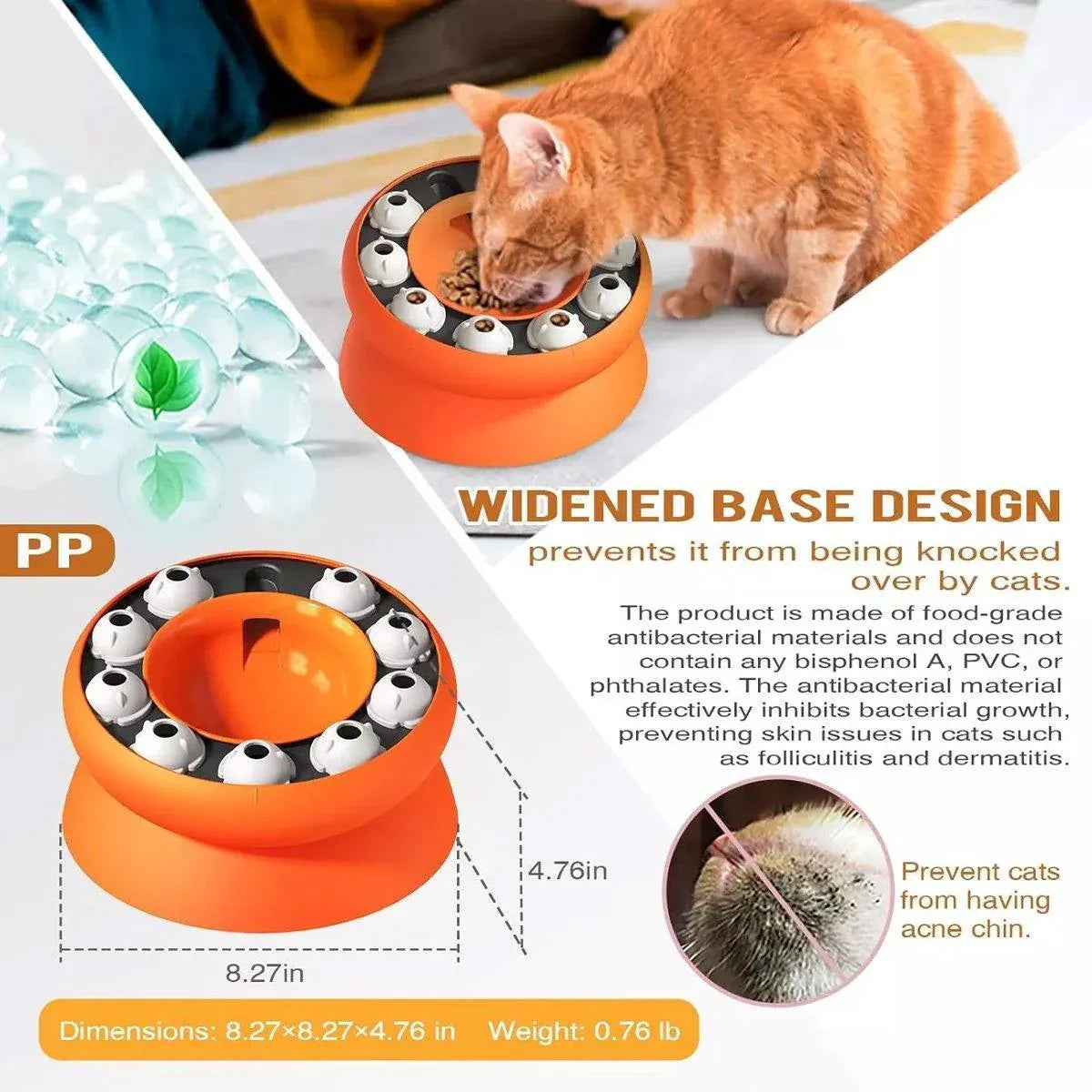 Pet Slow Feeder Interactive Cat Dog Food Dispenser Puzzle Toy for Healthy Eating - Orange