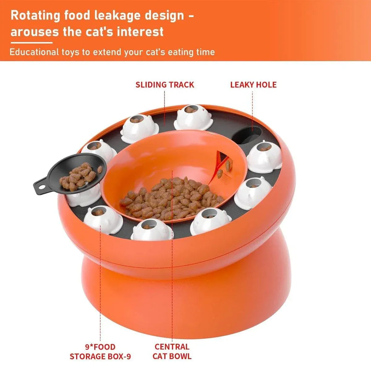 Pet Slow Feeder Interactive Cat Dog Food Dispenser Puzzle Toy for Healthy Eating - Orange