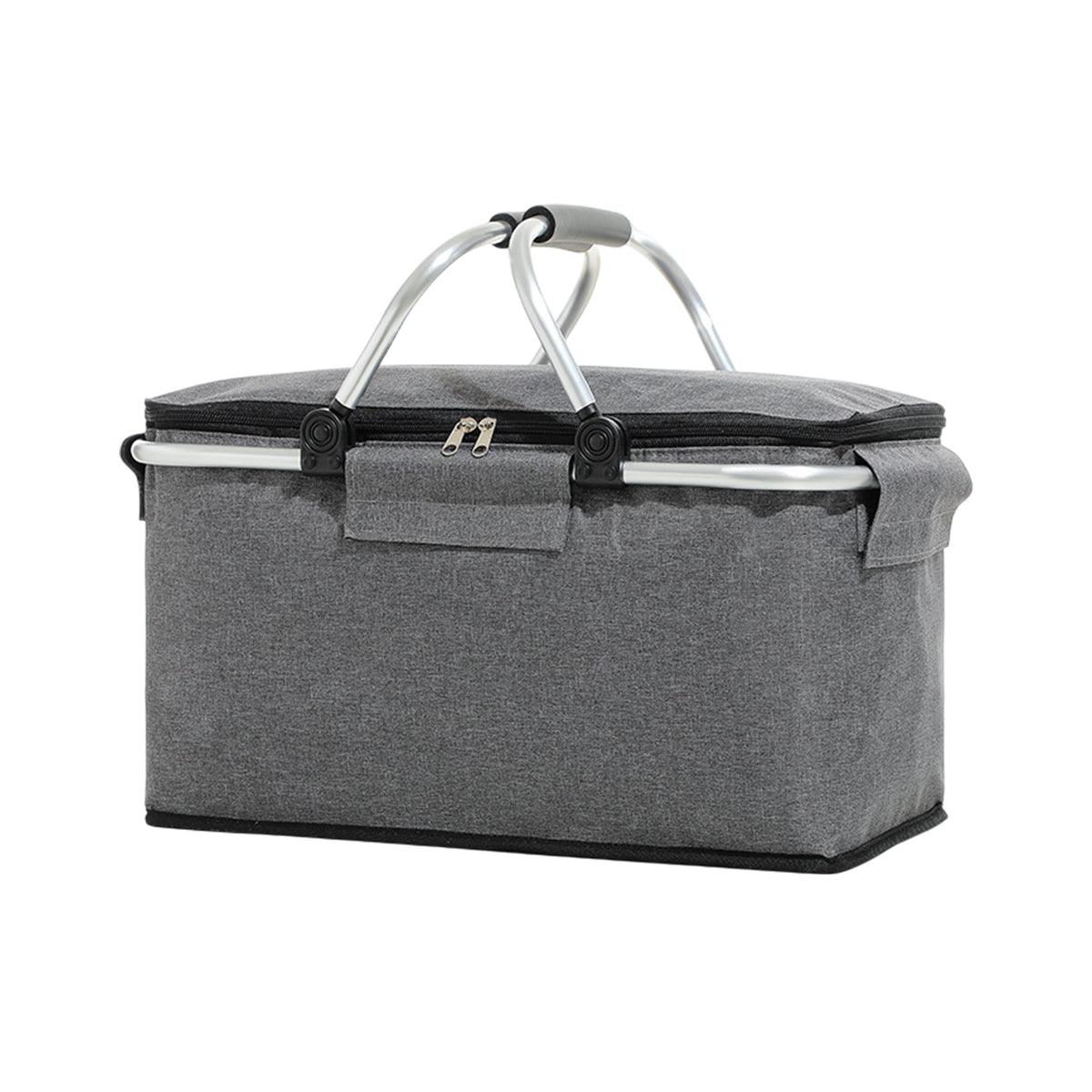 Folding Picnic Basket Insulated Cooler Bag Portable Outdoor Grocery Storage - Navy