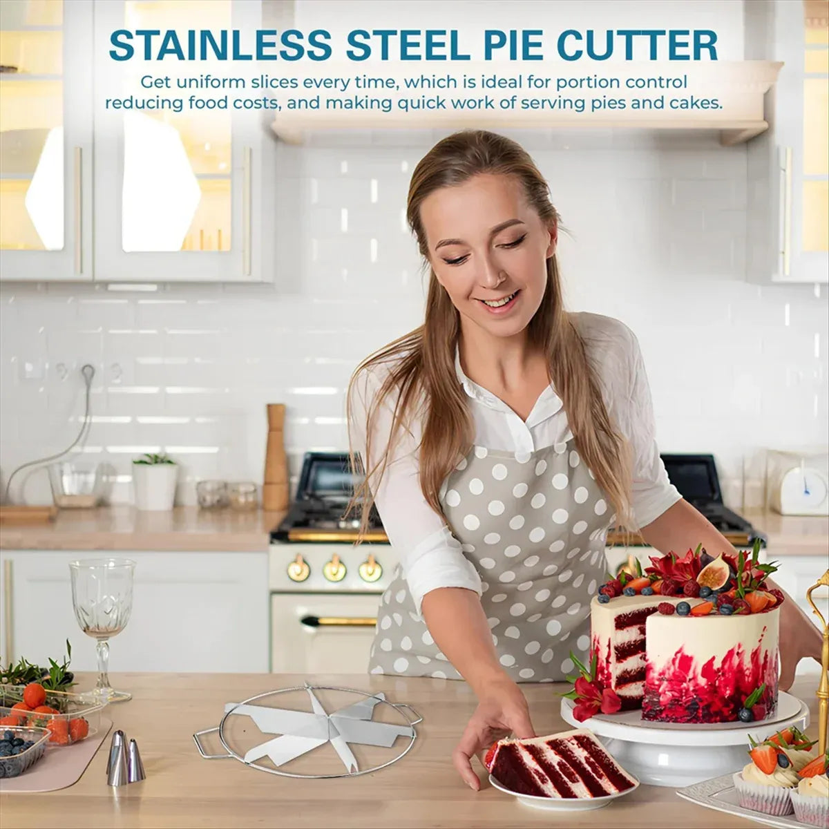 Round Pizza Cake Cutter Stainless Steel Pie Divider for Even Equal Slices Use