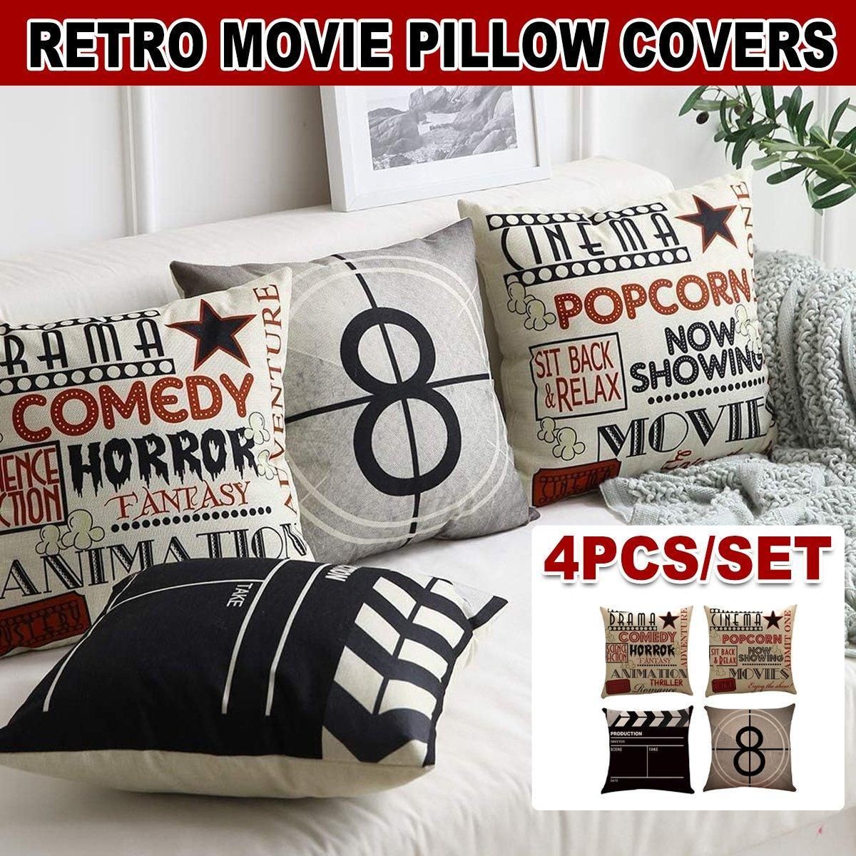 4-Piece 45 cm Retro Cinema Cushion Cover Set
