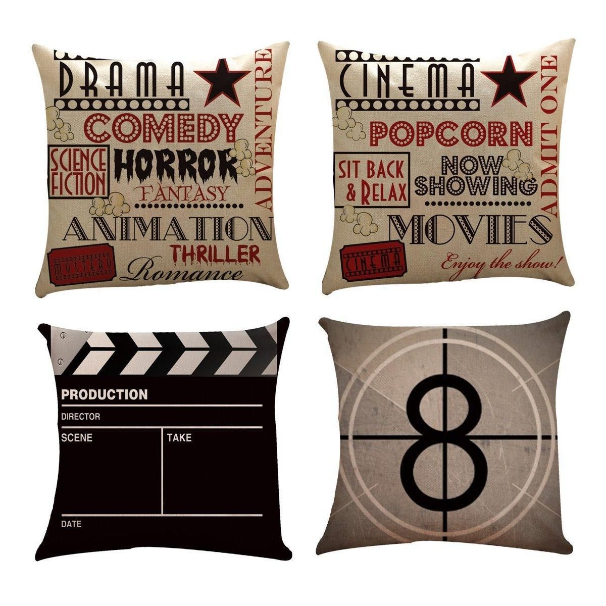 4-Piece 45 cm Retro Cinema Cushion Cover Set