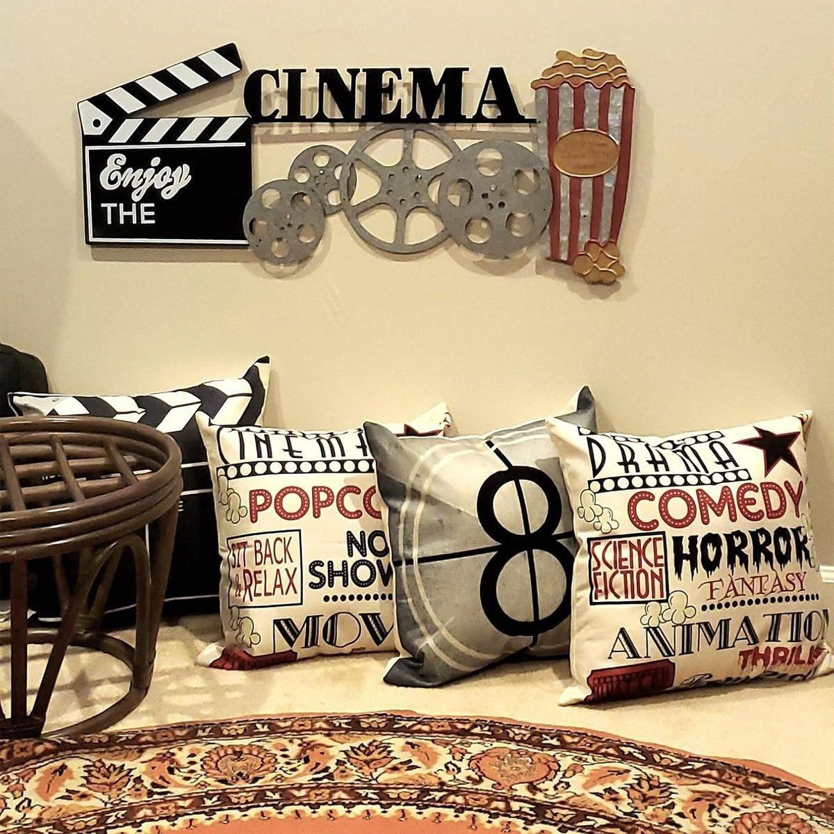 4-Piece 45 cm Retro Cinema Cushion Cover Set