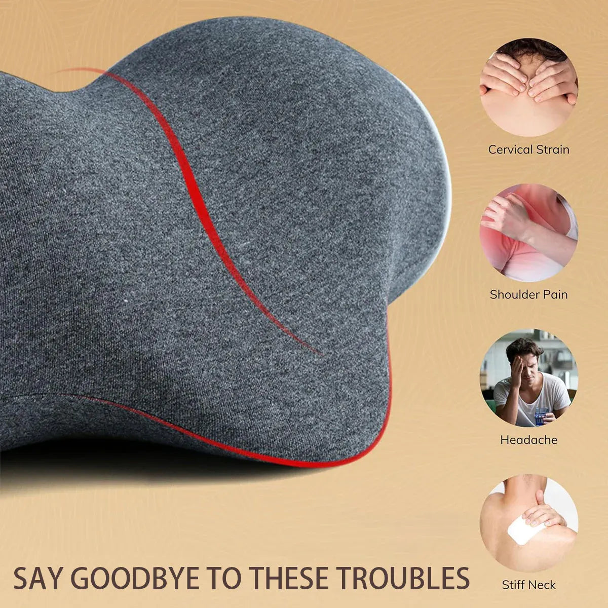 Ergonomic Memory Foam Neck Support Pillow Soft Cotton Cover for Home and Travel