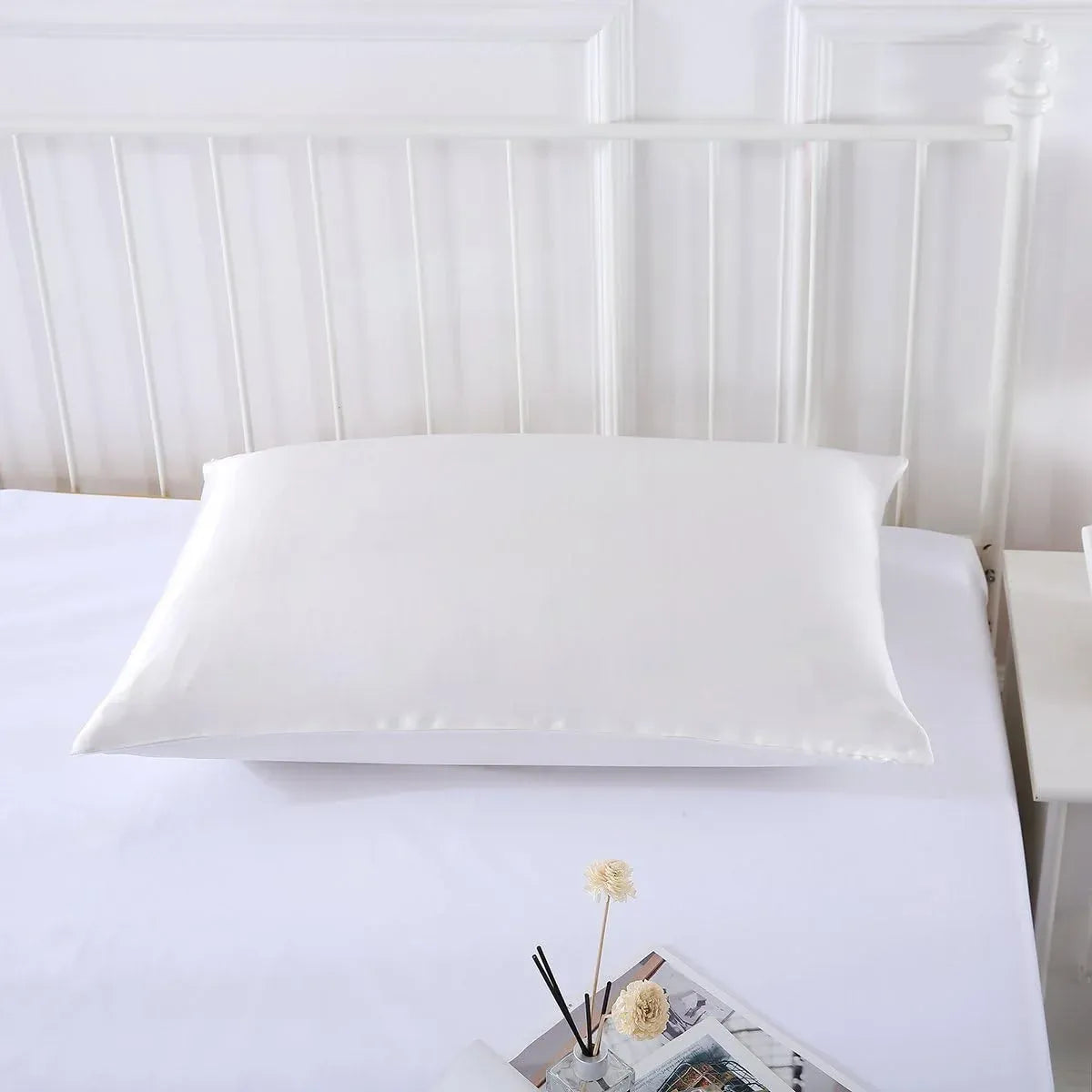 Silk Envelope Pillowcase Soft Satin Protective Cover for Bed Sleep Comfort - Silver