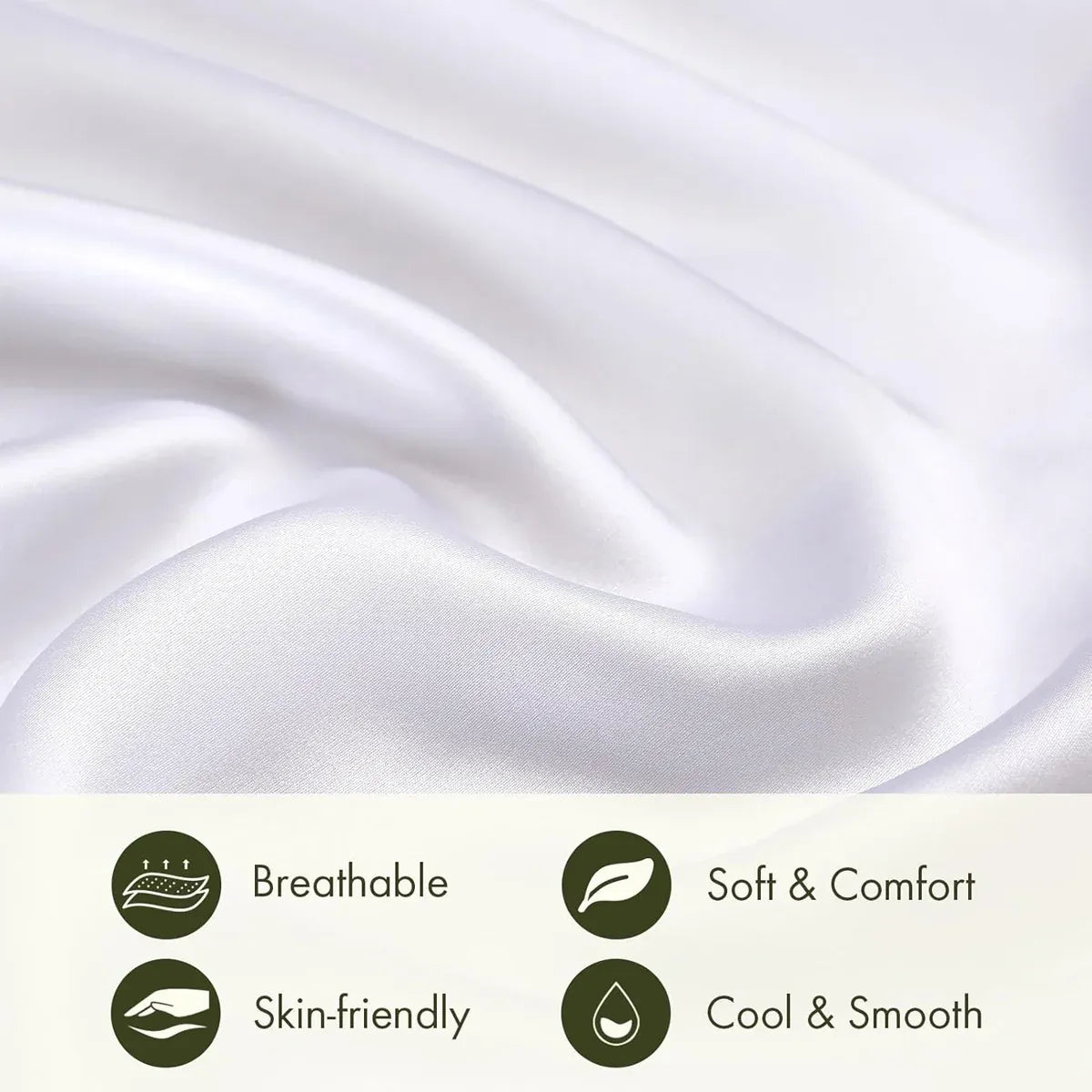 Silk Envelope Pillowcase Soft Satin Protective Cover for Bed Sleep Comfort - White