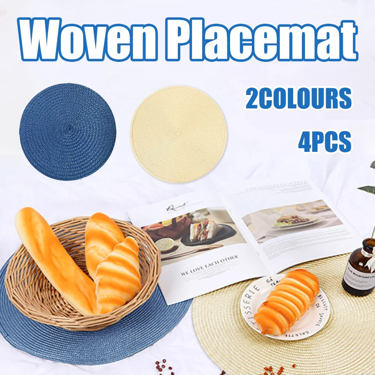 4PCS Table Mats Cup Mats Round Bowl Mats Heat Insulation Set for Household Use - Beige