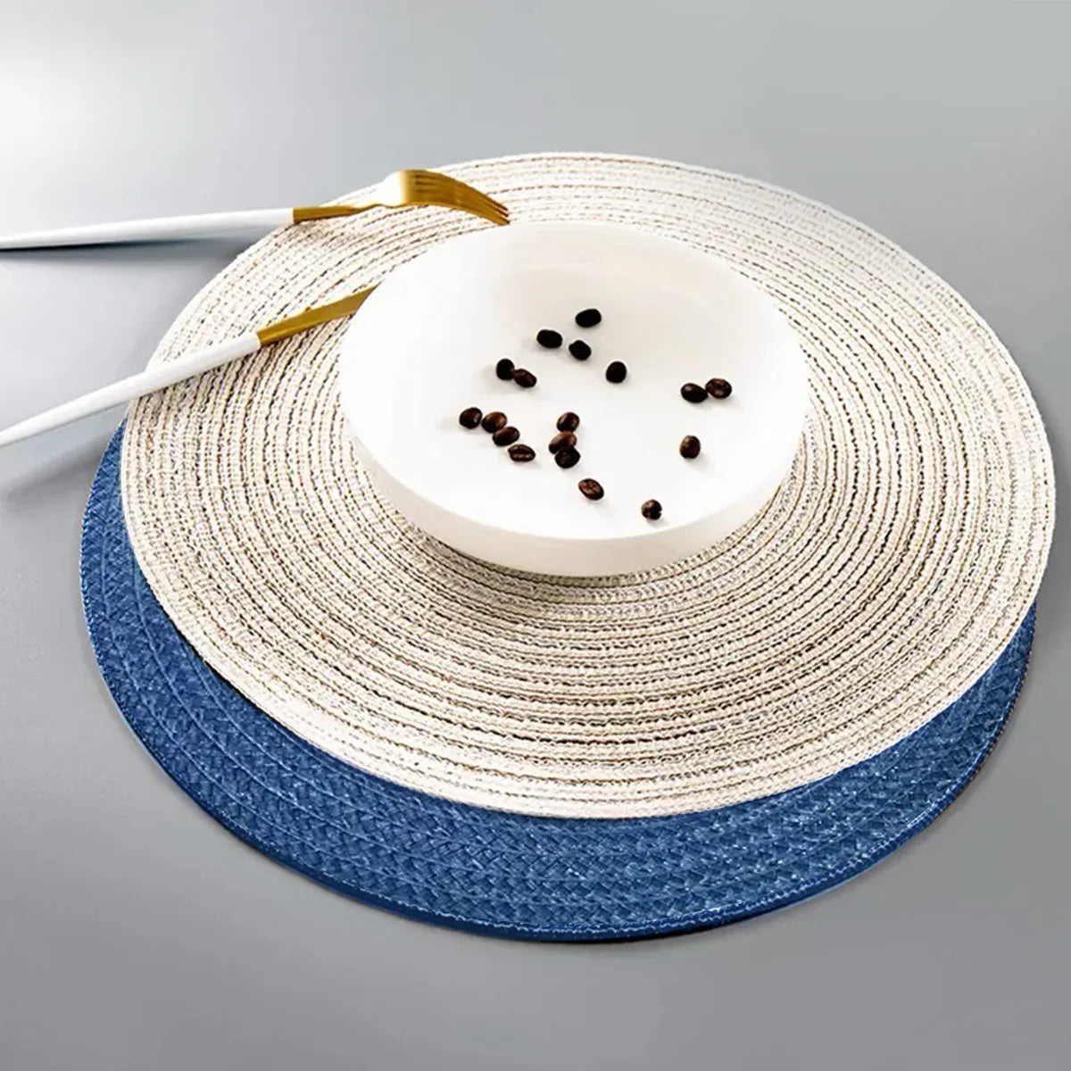 4PCS Table Mats Cup Mats Round Bowl Mats Heat Insulation Set for Household Use - Beige