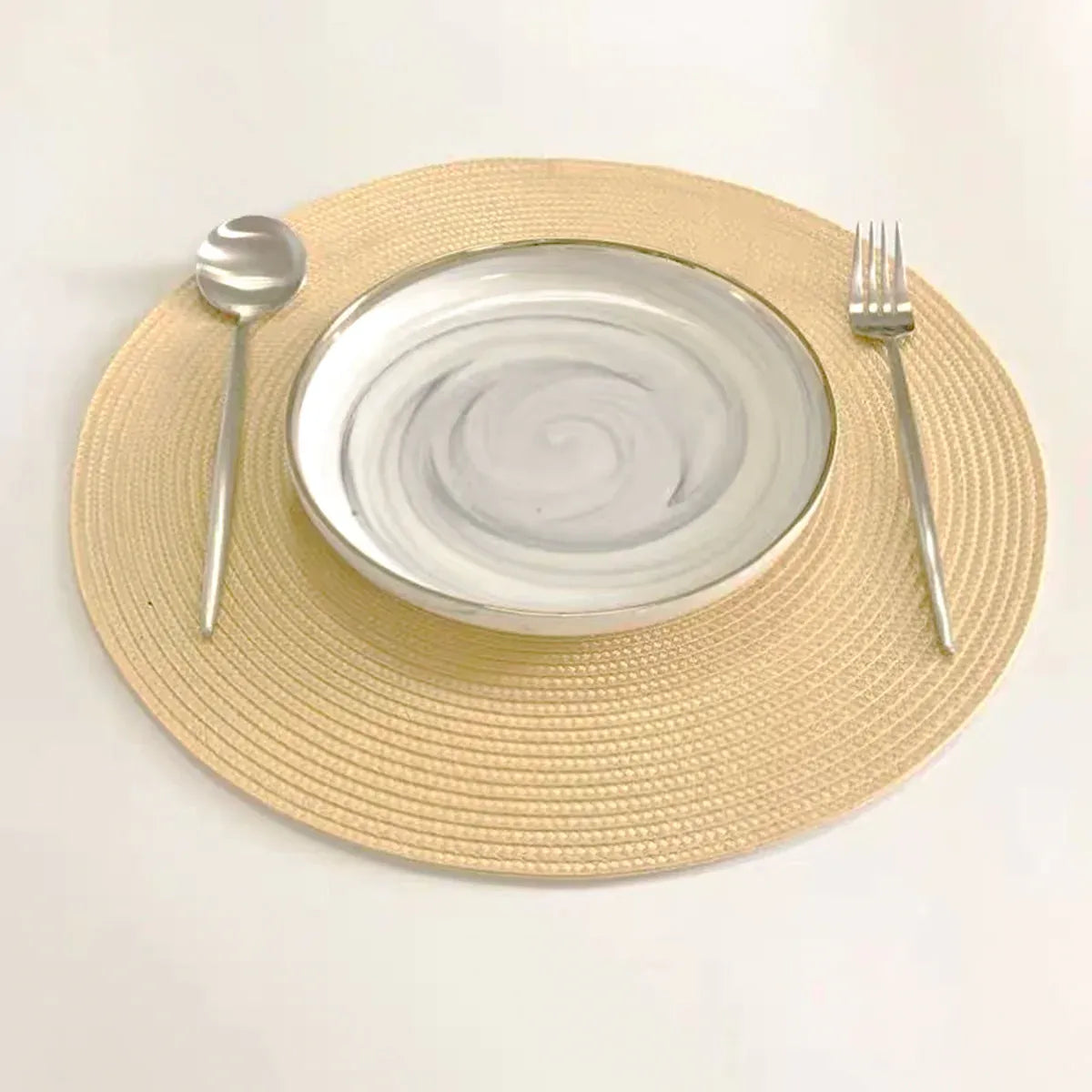 4PCS Table Mats Cup Mats Round Bowl Mats Heat Insulation Set for Household Use - Beige