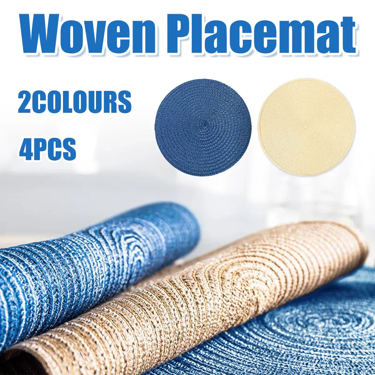 4PCS Table Mats Cup Mats Round Bowl Mats Heat Insulation Set for Household Use - Beige