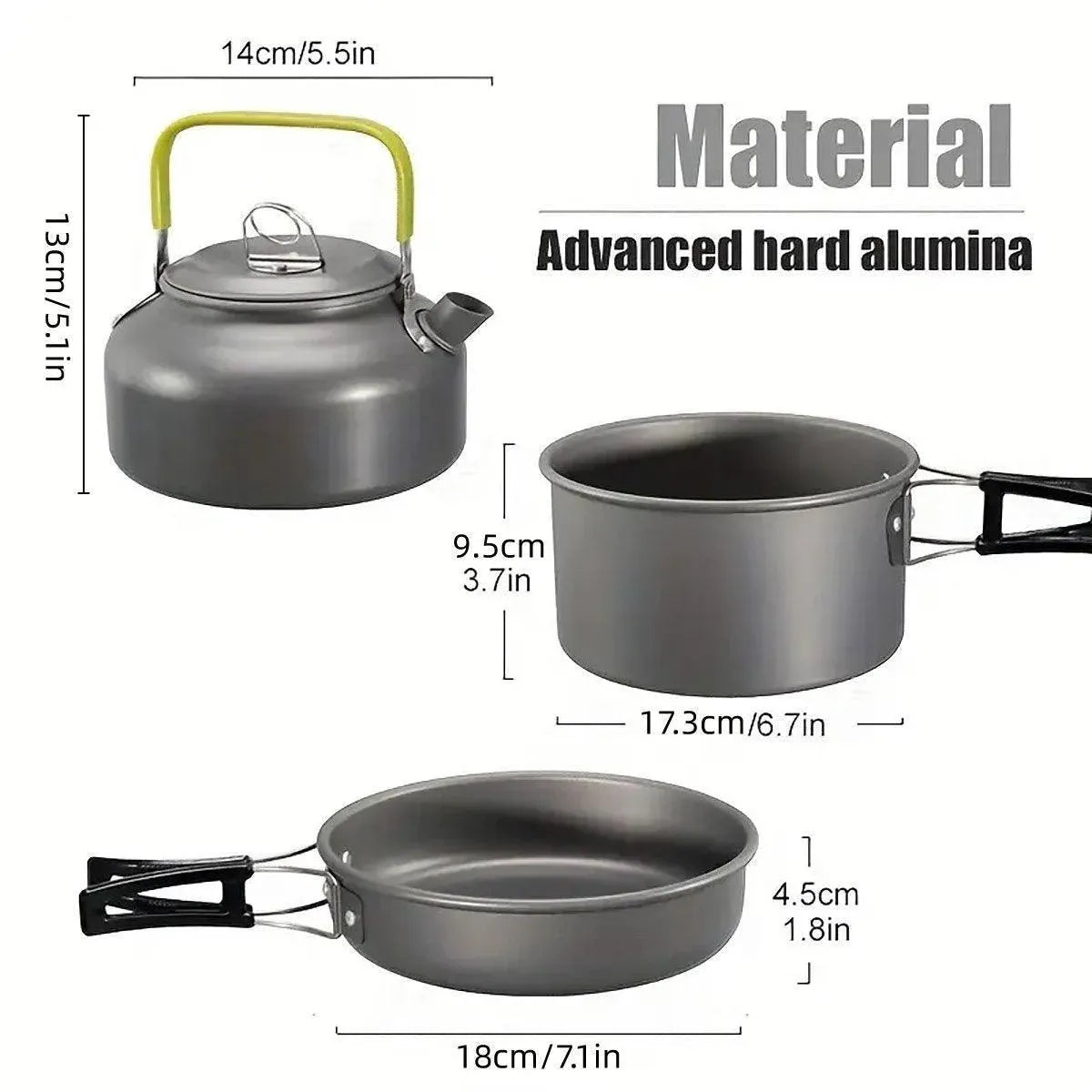 Lightweight Camping Cookware Set Outdoor Cooking Gear 3 Piece Travel Cook Set - Orange