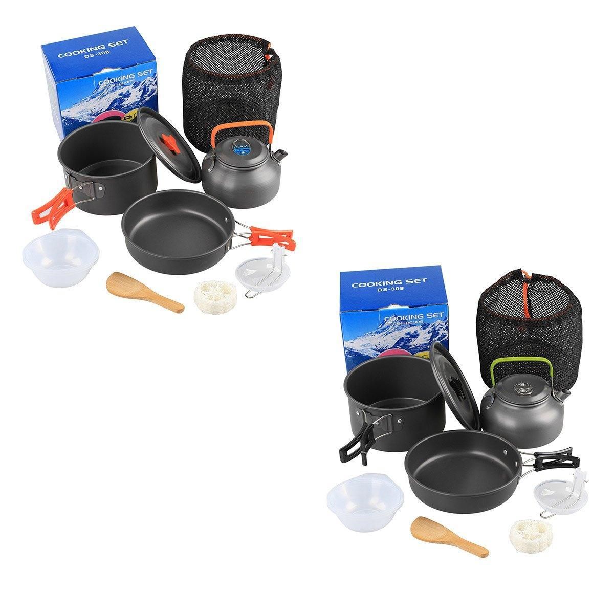 Lightweight Camping Cookware Set Outdoor Cooking Gear 3 Piece Travel Cook Set - Orange