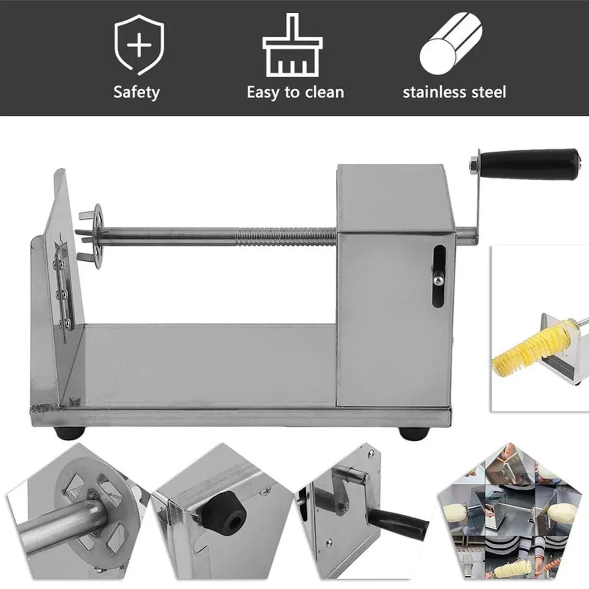 Stainless Steel Manual Potato Spiral Cutting Machine Hand Crank Slicer