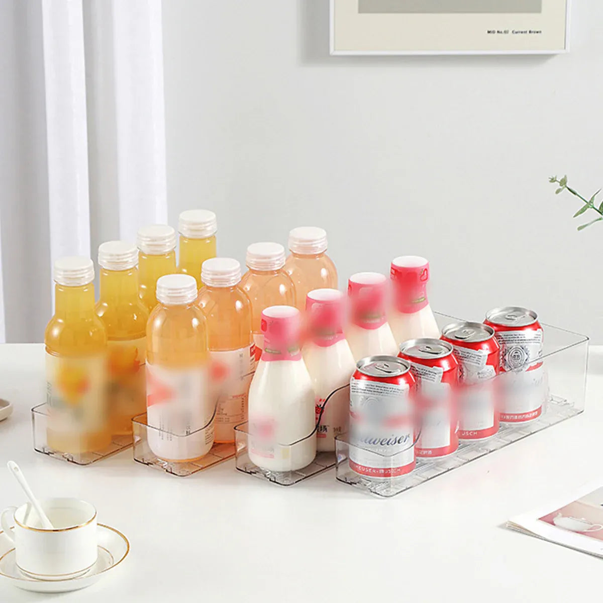 Fridge Drink Organizer Auto Push Forward Dispenser Adjustable for Cans Bottles