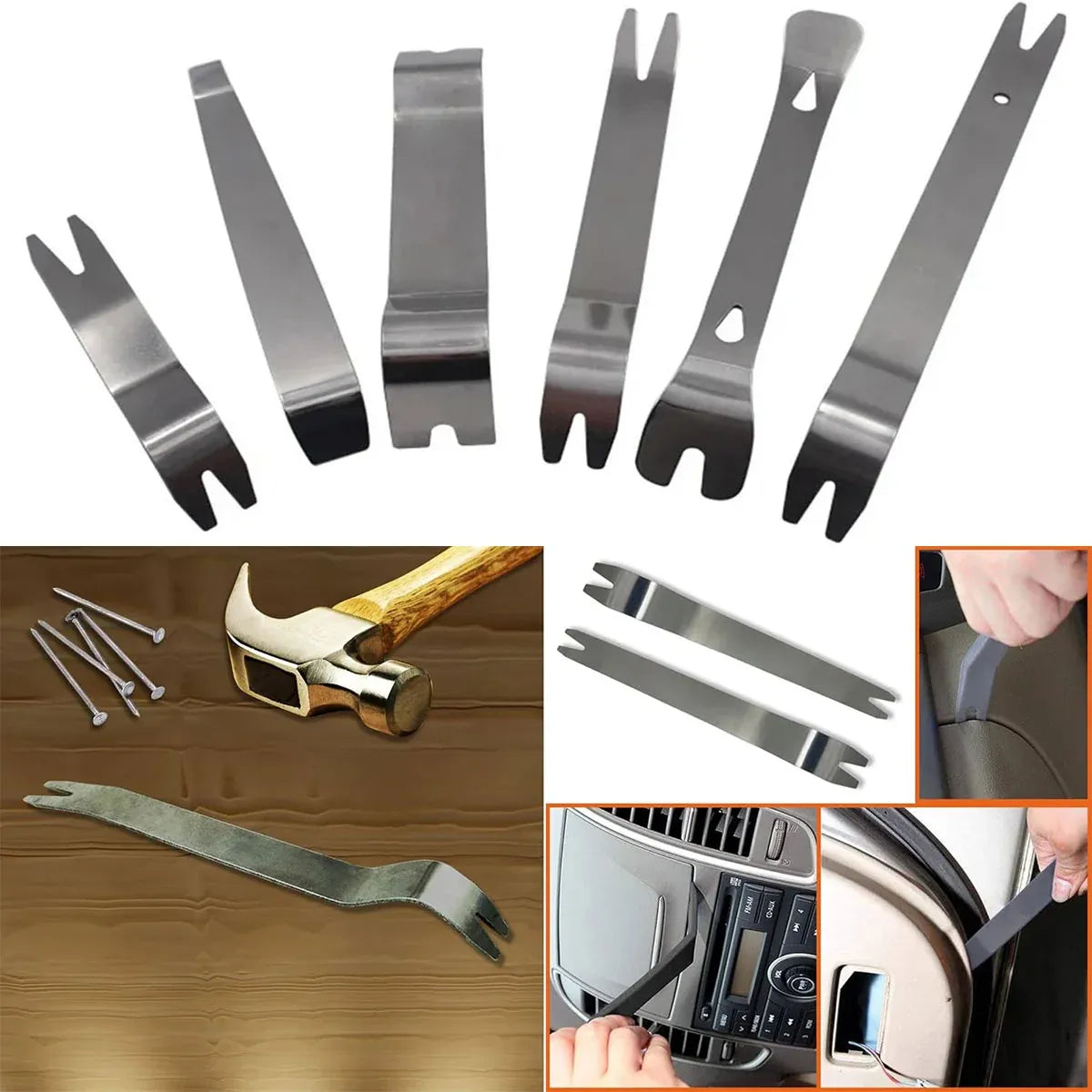 6pcs Pry Bar Tool Set Metal Dismantling Plate Fastener Remover For Car Repair