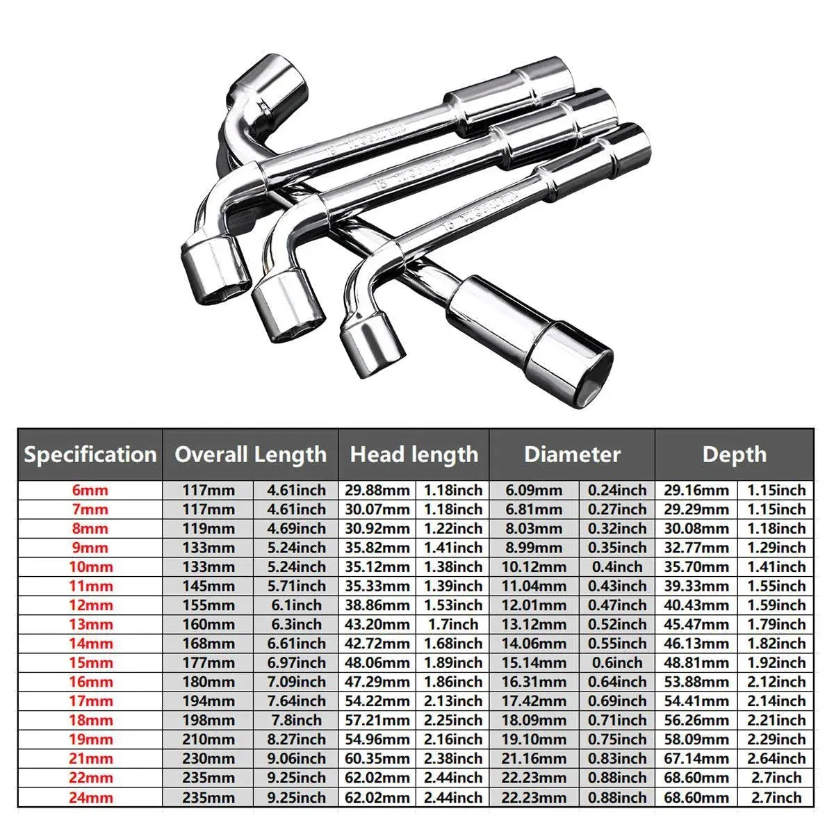 6-23mm L Shaped Socket Wrench Elbow Multi Size Hardware Repair Tool Set - 21mm