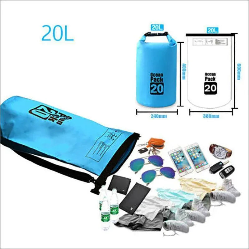 Orange Waterproof Bag Dry Sack Fishing Camping Canoeing Outdoor Sport 2/5/10/15/20/30 L - 30L