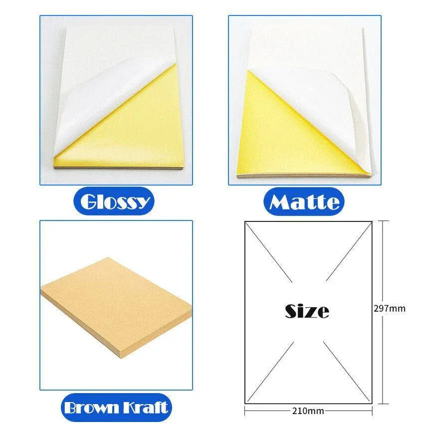 A4 Self Adhesive Sticker Paper Sheet Label Laser Inkjet Print Mailing Address - White Glossy*100 PCS
