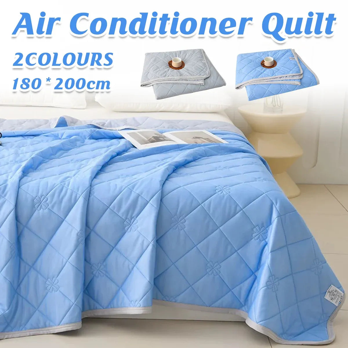 Cooling Summer Quilt 180 x 200cm Ice Silk Solid Colour Lightweight Comforter - Grey