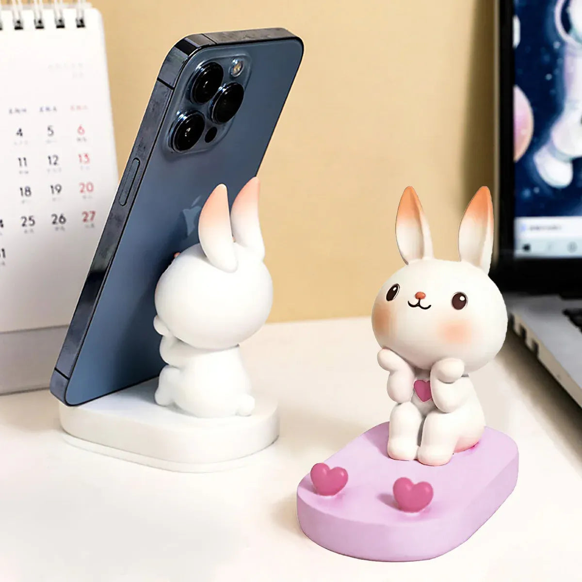 Cartoon Rabbit Phone Holder Desktop Stand Cute Mobile Phone Stand for Office - Pink
